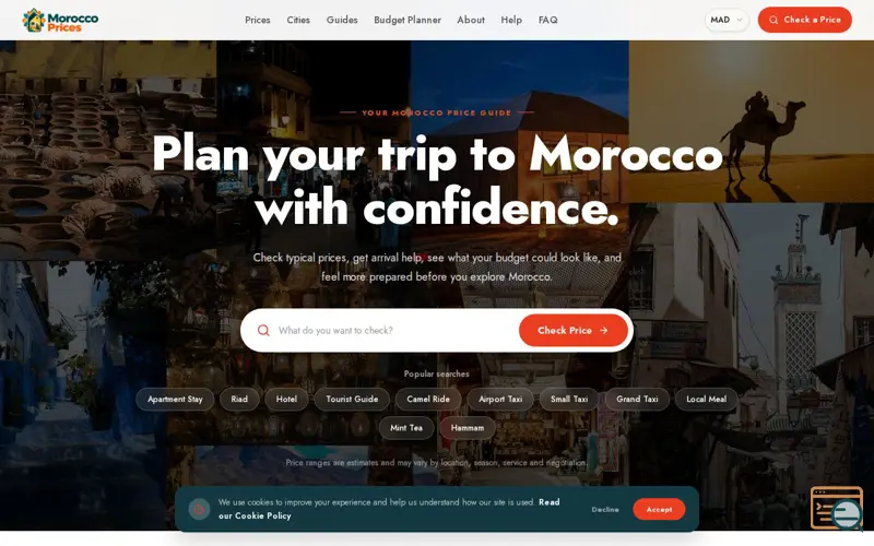 Screenshot of Morocco Travel Prices & Cost Guide 2026 | Morocco Prices