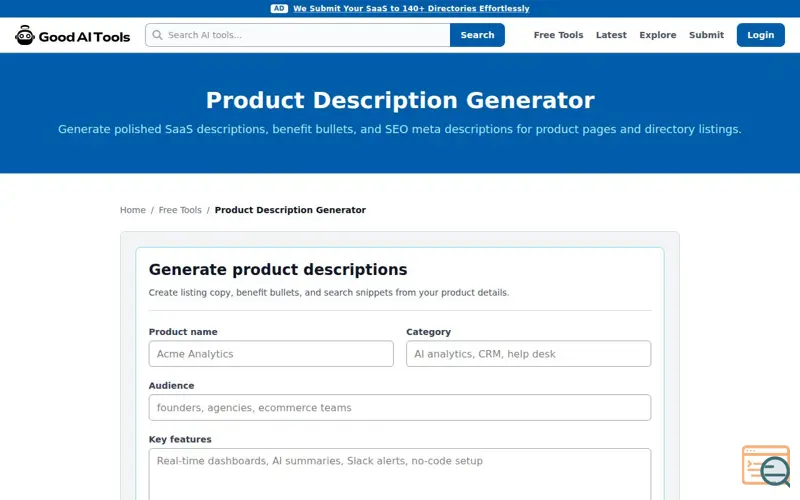 Screenshot of Product Description Generator