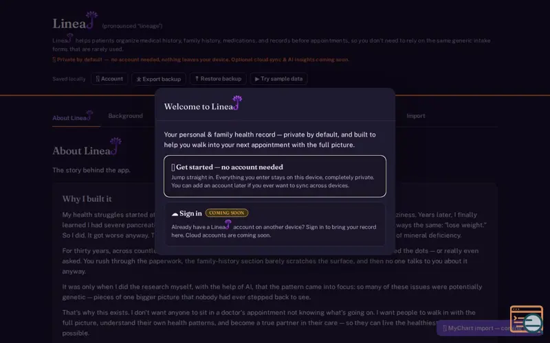 Screenshot of LineaJ (pronounced "lineage")