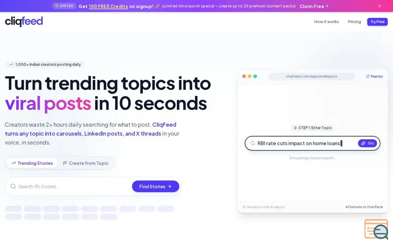 Screenshot of CliqFeed