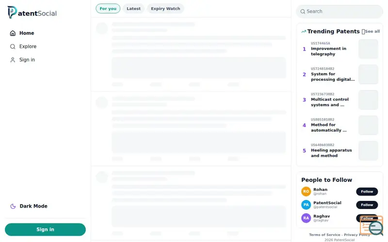 Screenshot of PatentSocial, a launch using Vercel DNS