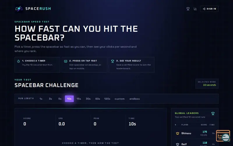 Screenshot of SpaceRush