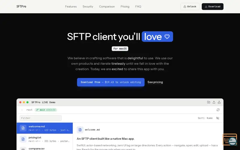 Screenshot of SFTPro — a native macOS SFTP client