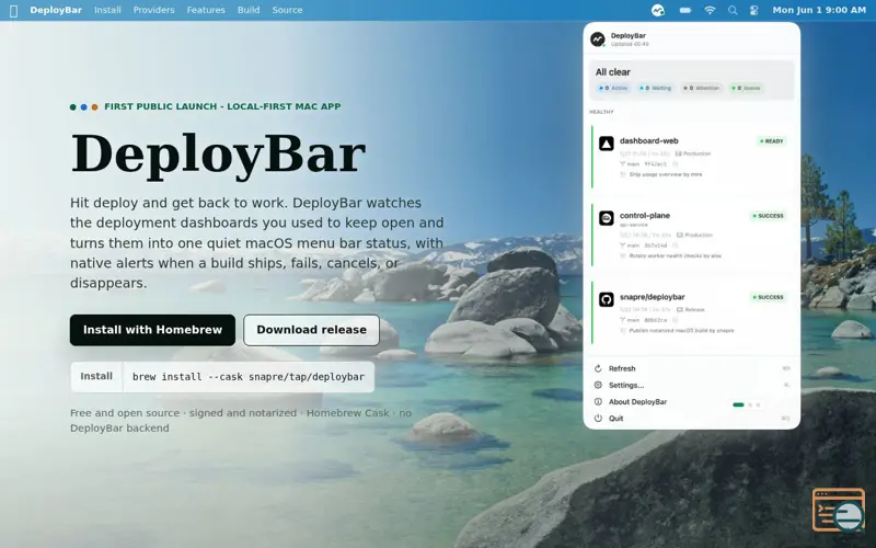 Screenshot of DeployBar