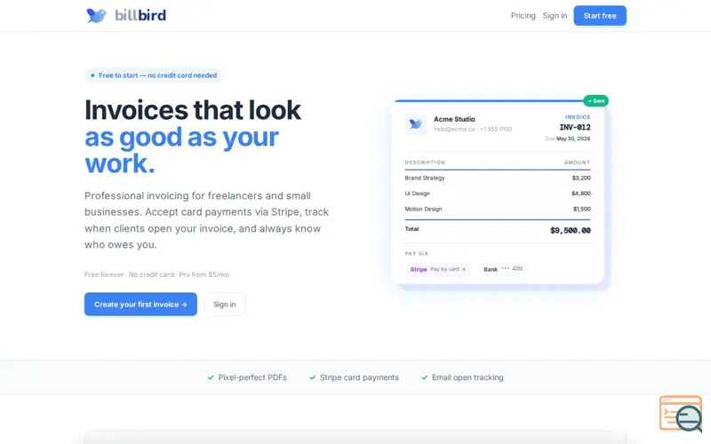 Screenshot of BillBird