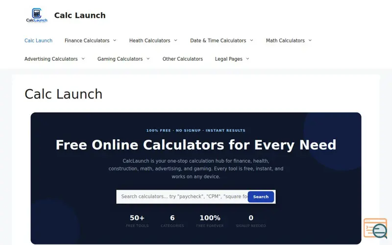 Screenshot of calclaunch.com