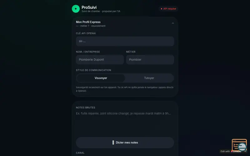 Screenshot of ProSuivi