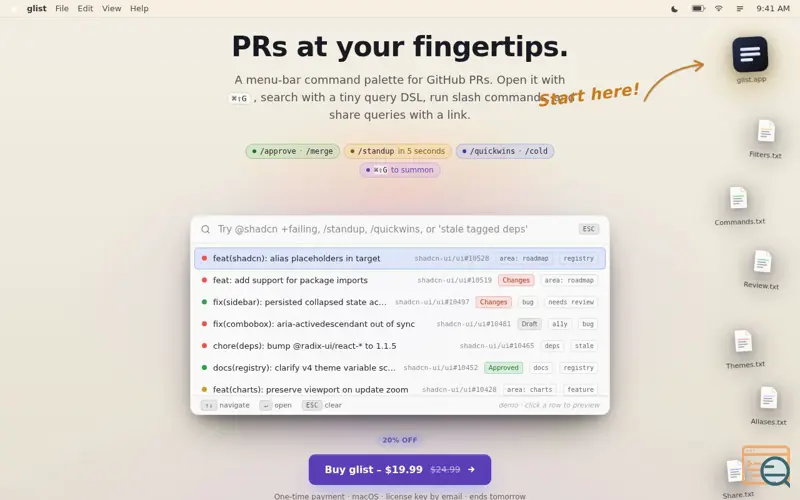 Screenshot of Glist.dev 