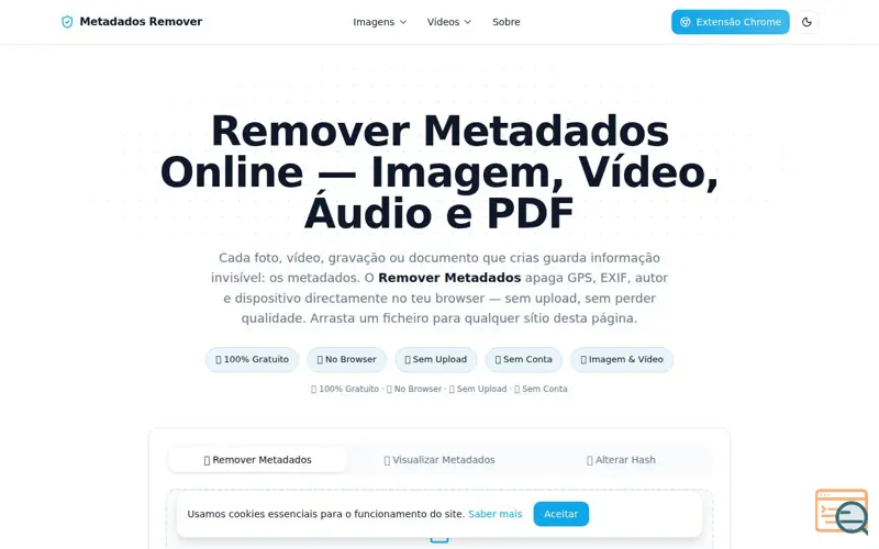 Screenshot of Remover Metadados Online — Imagem Vídeo Áudio e PDF