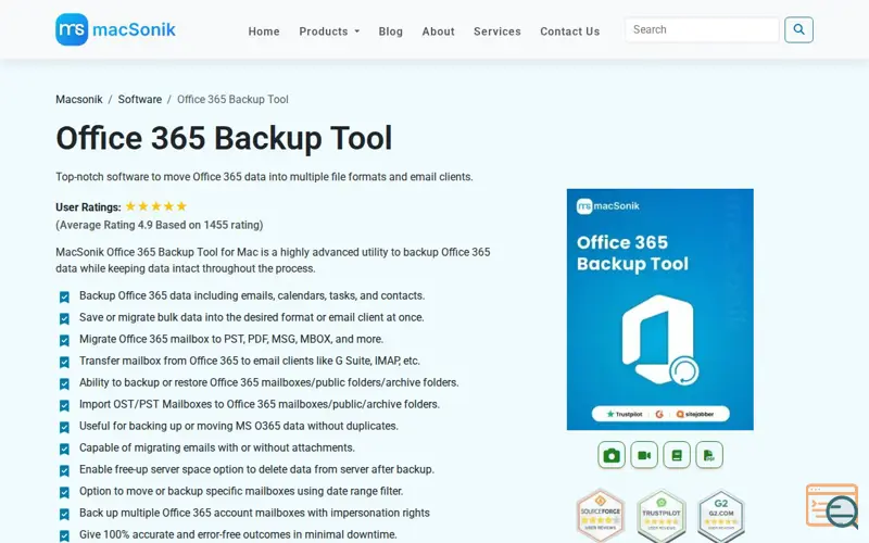 Screenshot of MacSonik Office 365 Backup Tool