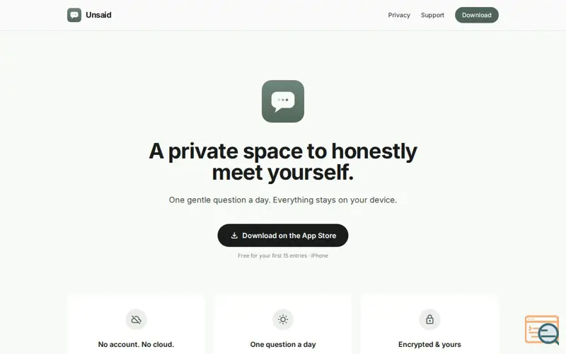 Screenshot of Unsaid — A private space to honestly meet yourself