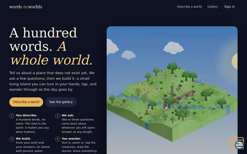 Screenshot of Words to Worlds