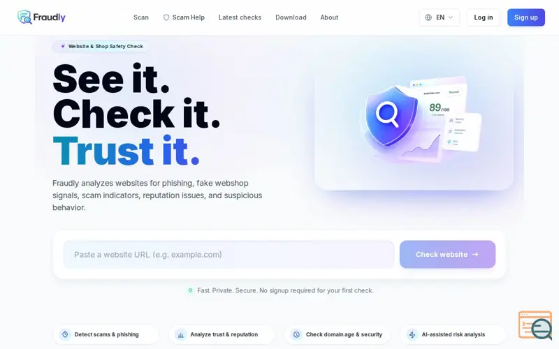 Screenshot of Fraudly, a launch using TransIP