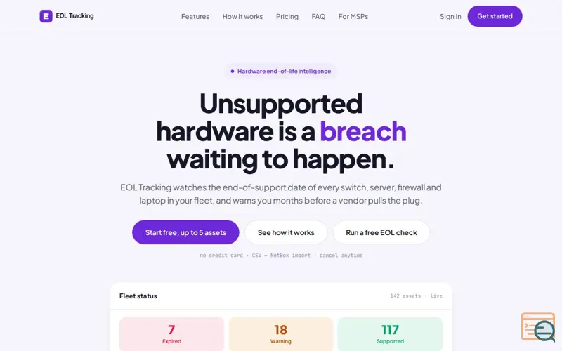 Screenshot of EOL Tracking
