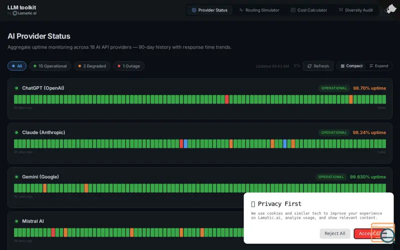 Screenshot of LLM Ops Toolkit by Lamatic.ai, a launch using GetSiteControl