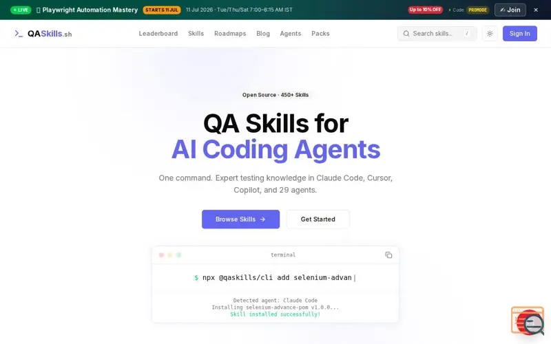 Screenshot of QASkills.sh