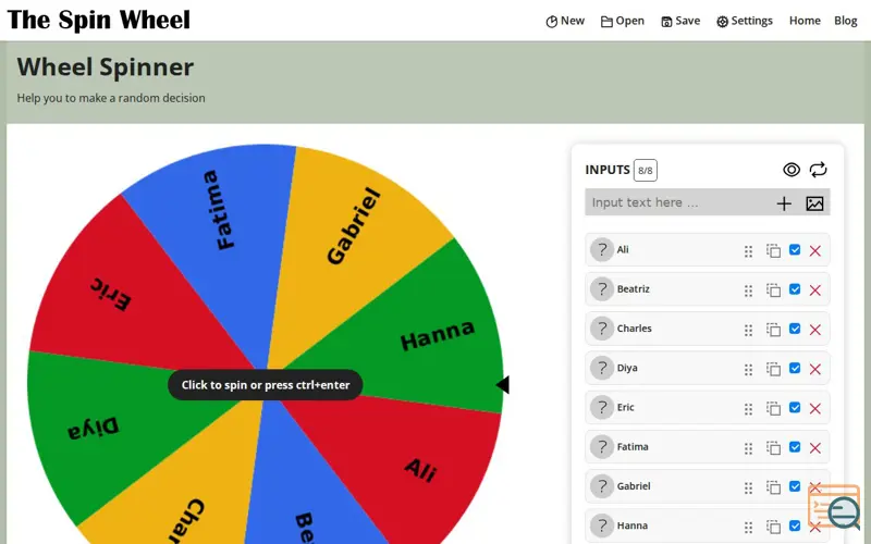 Screenshot of The Spin Wheel