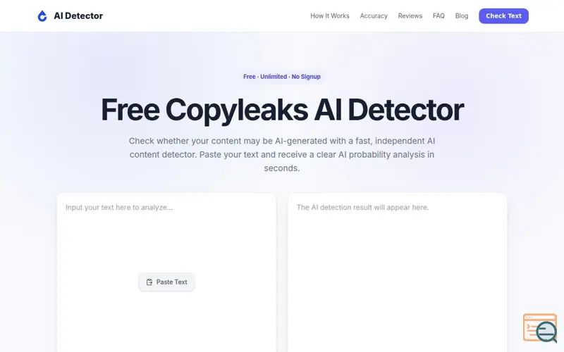Screenshot of Copyleaks AI Detector – Free & Unlimited & No Signup