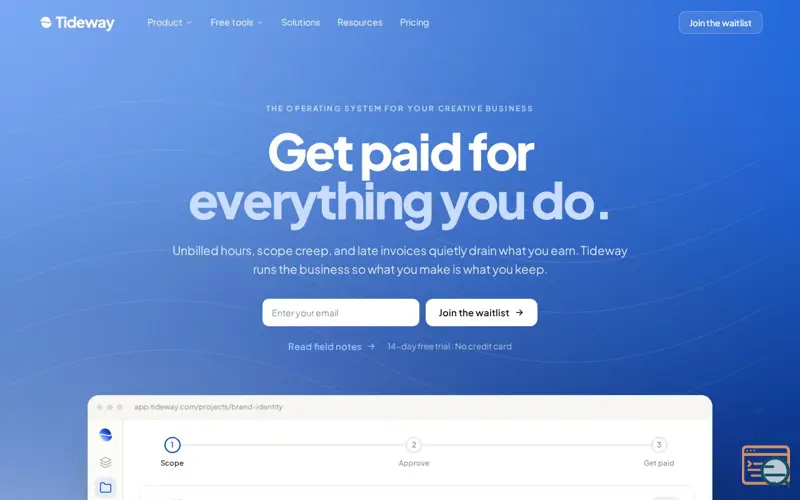 Screenshot of Tideway: Get paid for everything you do.