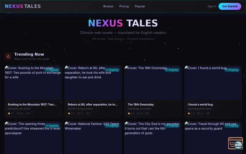 Screenshot of Nexus Tales novel