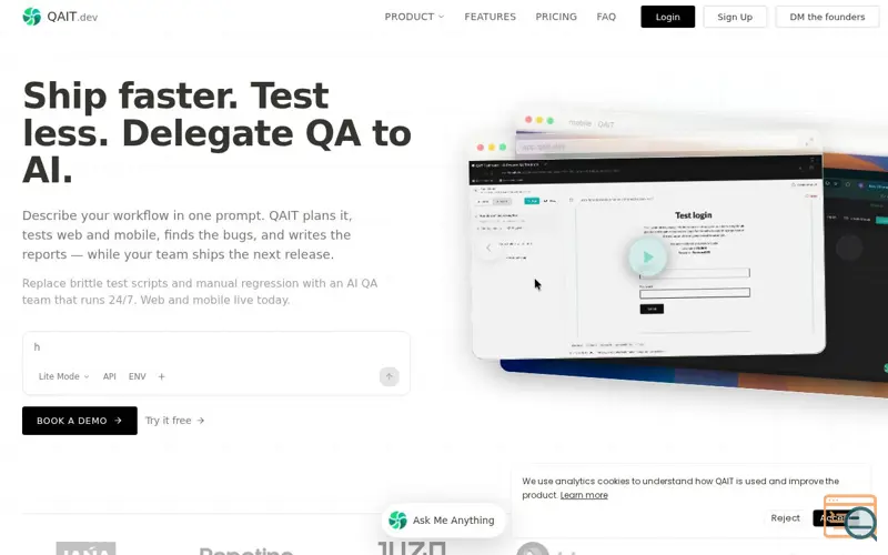 Screenshot of QAIT - Configure once. AI tests forever.