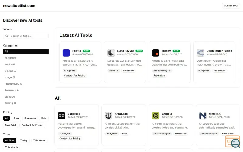Screenshot of newaitoollist.com