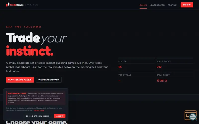 Screenshot of TradeRange — Stock games for traders
