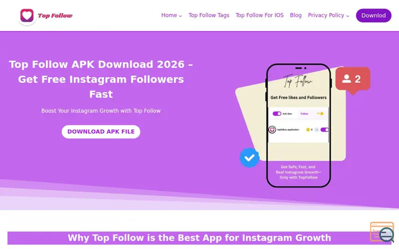 Screenshot of toppfollowapks.com