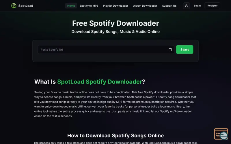 Screenshot of SpotLoad