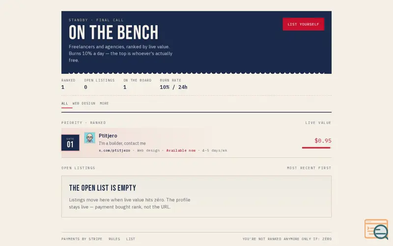 Screenshot of freelanceonthebench.lol