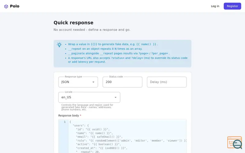 Screenshot of Mock endpoints with Polo