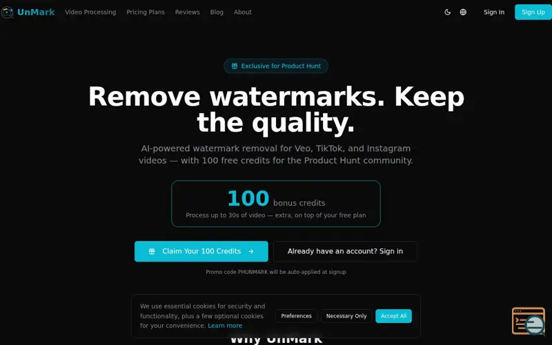 Screenshot of UnMark, a launch using Volcengine