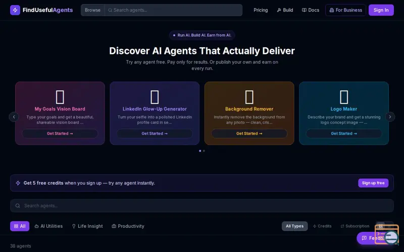 Screenshot of FindUsefulAgents