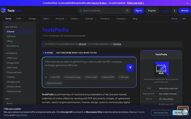 Screenshot of ToolzPedia