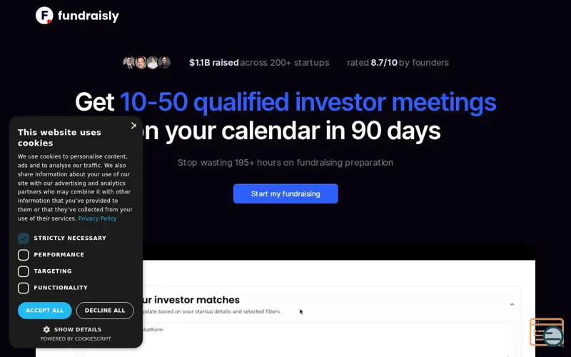 Screenshot of Fundraisly, a launch using FullStory