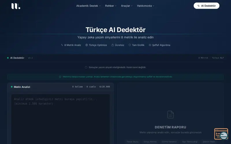 Screenshot of TezMakale AI Detector