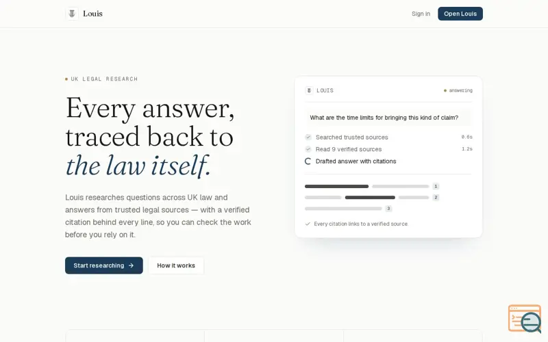 Screenshot of Louis Law AI
