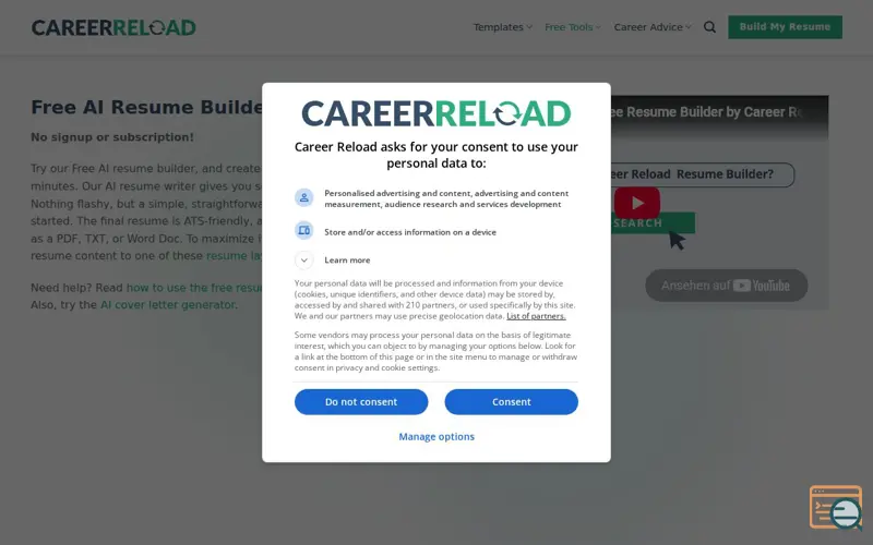 Screenshot of Career Reload Resume Builder, a launch using WP Smush