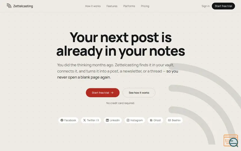 Screenshot of Zettelcasting