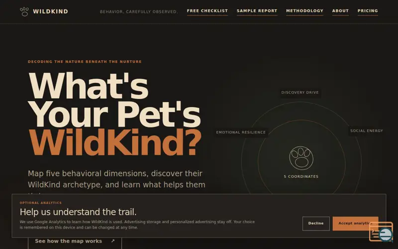 Screenshot of WildKind — Pet personality, carefully mapped