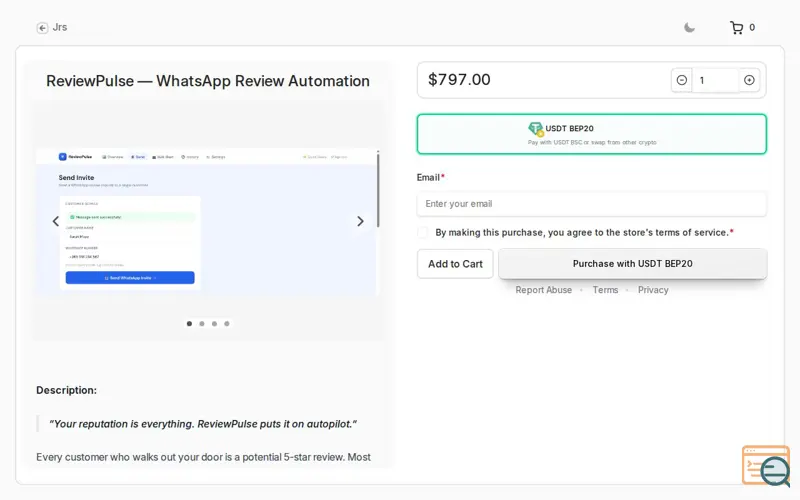 Screenshot of ReviewPulse —WhatsApp Review Automation 