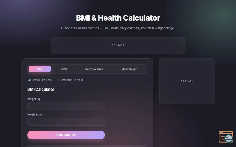 Screenshot of BMI & Health Calculator