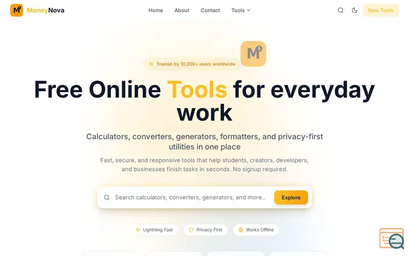 Screenshot of MoneyNova Tools