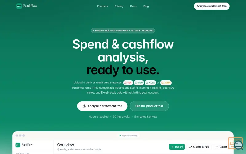 Screenshot of BankFlow – Bank & Credit Card Statements to Analysis-Ready Data