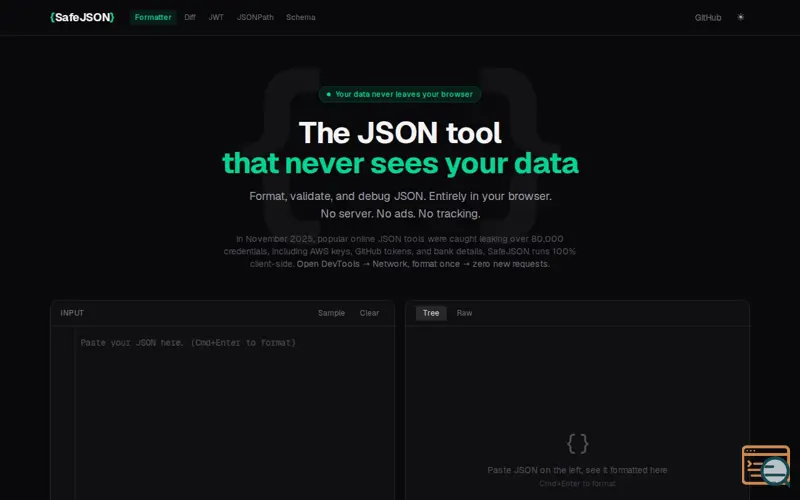 Screenshot of SafeJSON — Privacy