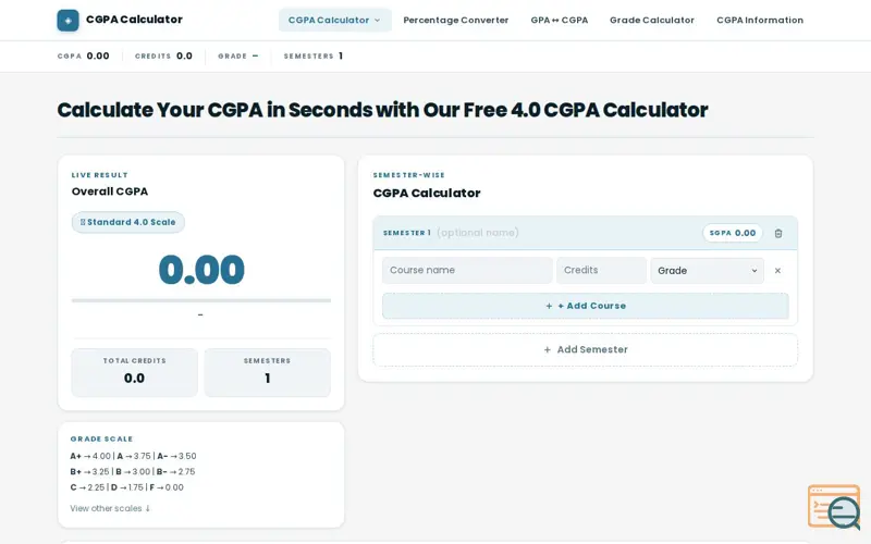 Screenshot of CGPA Calculator