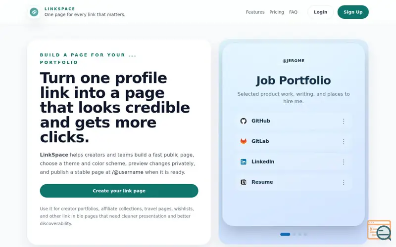 Screenshot of LinkSpace
