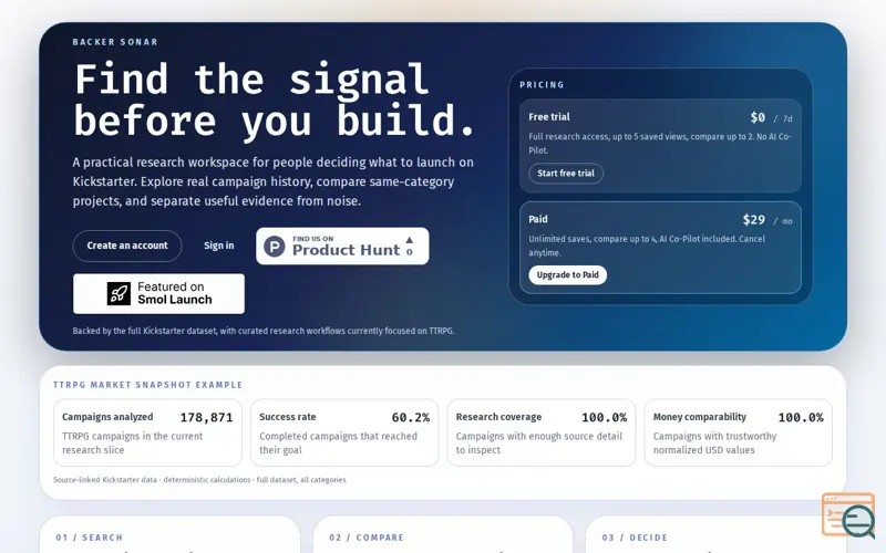 Screenshot of Backer Sonar, a launch using Contentful