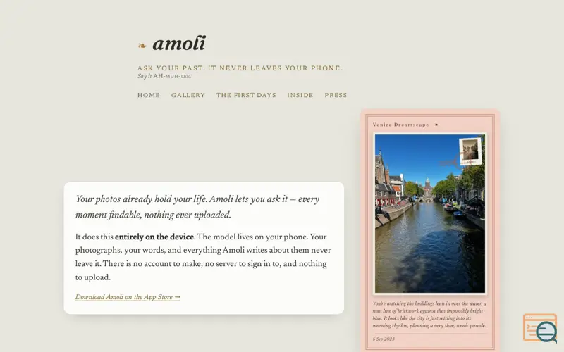 Screenshot of Amoli — ask your past. It never leaves your phone.