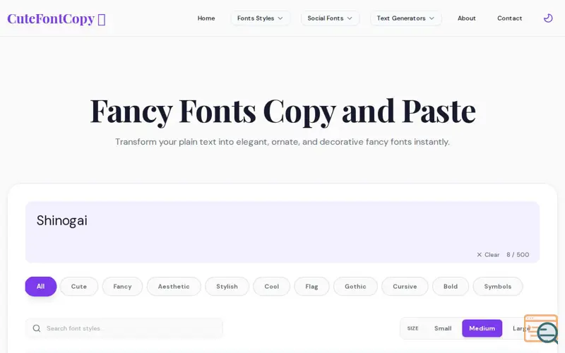 Screenshot of Fancy Fonts Copy and Paste